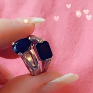 Boho Black Stone Sterling silver matching ring set